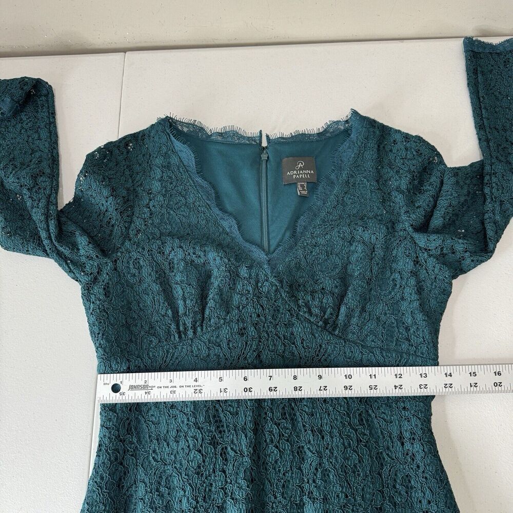 Adrianna Papell Womens Dress 4 Teal Blue Fallen For Him Sheath Lace Cocktail - Picture 7 of 12